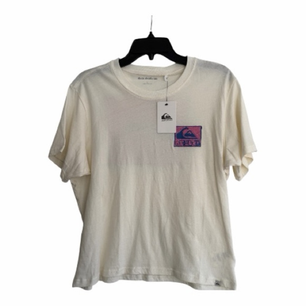 NWT Quiksilver Off-White Tee with Pink and Blue Logo size large